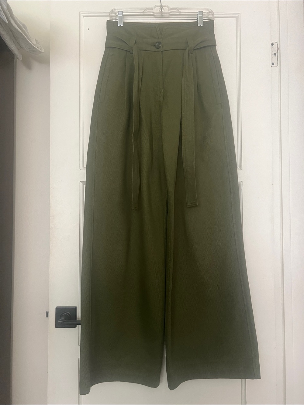 A.L.C. Wide Leg Belted Cotton High Waisted Pants